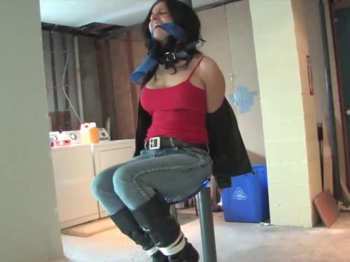 Bursting to pee, beautiful sexy girl is tied up by a burglar and loses control